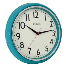 32044T- 12" Teal Retro Wall Clock with Easy-To-Read Dial.