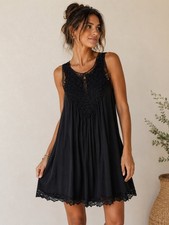 Xhilaration Black Sleeveless Mini Dress with Crochet Lace Trim Detail