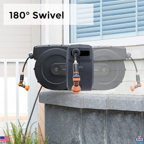Heavy Duty Retractable Garden Hose Reel 5/8" x 115ft Wall Mounted Automatic - Picture 5 of 6
