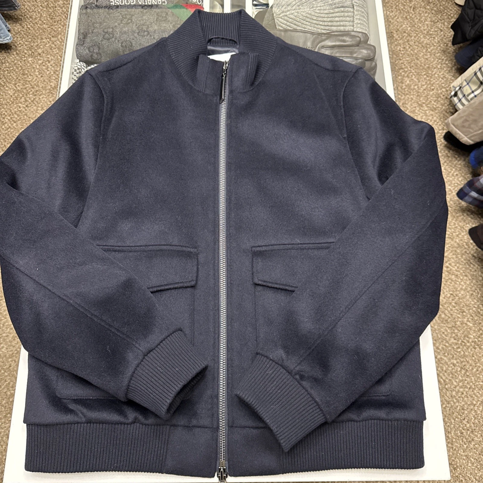 Reiss Dunstan Navy Brushed Wool Blousen Winter Jacket Coat Men’s XL $670 image 1