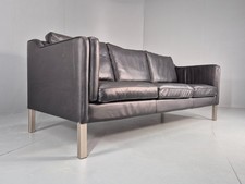Vintage 3 Seat Sofa Danish Black Leather Vinyl Mid Century 1980s EB10463 M3SS