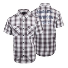 Harley-Davidson Uomo Grigio Cenere Bianco Amplificatore Plaid S/S Camicia Tessuto (S34)