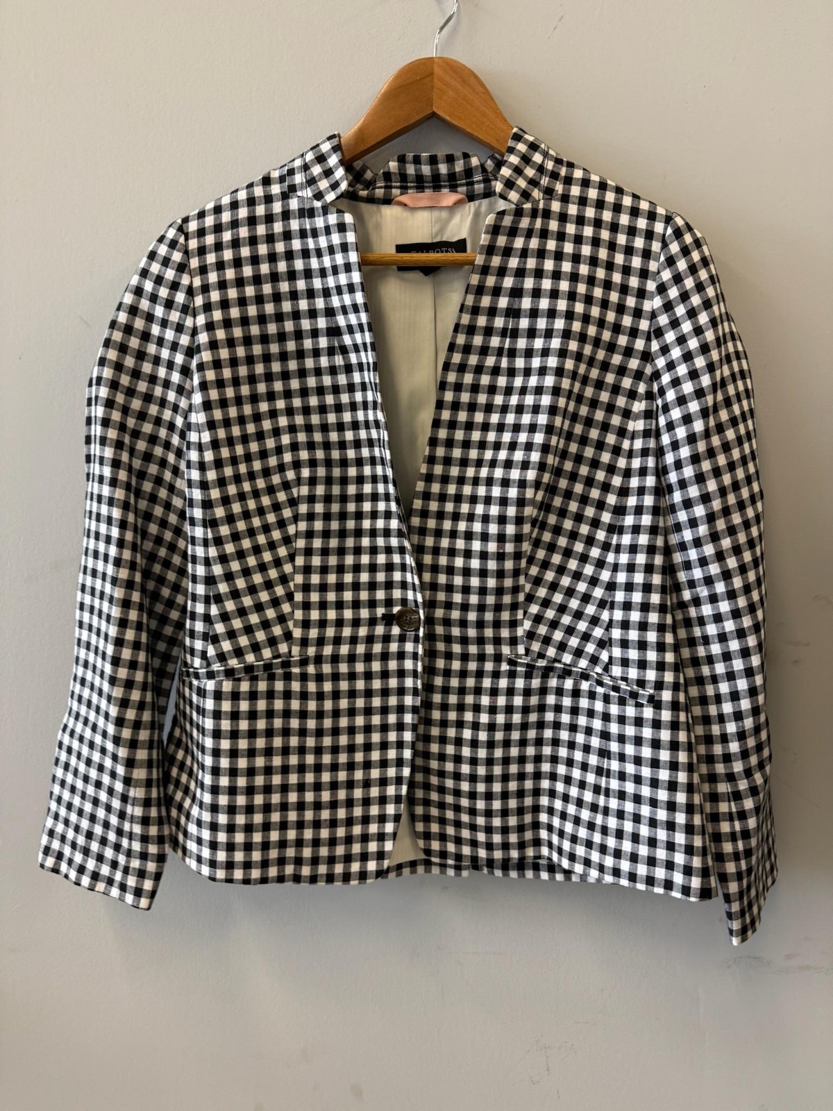 Talbots Blazer Womens 6P Black White Gingham Lined Tailored Jacket Workwear