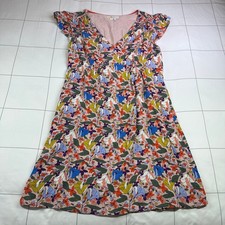 Boden Dress Womens 8 Regular Pink Multi Grace Floral Flutter Sleeve V Neck Retro
