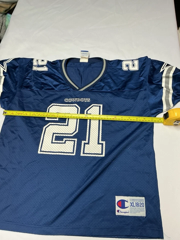 冠军达拉斯牛仔 Deion Sanders #21 蓝色球衣复古青少年 XL 18-20 — 第 2/4 张图片