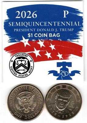 USA: Semiquincentennial One Dollar Coin 2026, President Donald Trump, Mint P