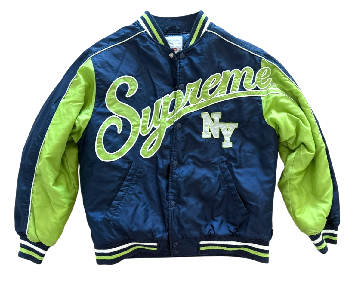 Supreme Contrast Script Varsity Jacket Navy M | eBay