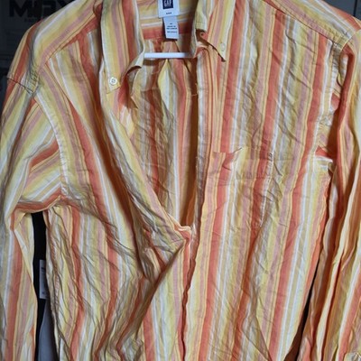 GAP ... Classic ... Striped Cotton Dress Shirt ... Orange ... Size Large