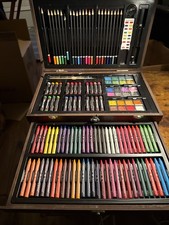 Sunnyglade Ensemble d'art de luxe 145 pièces, boîte d'art en bois et kit de dessin manque 1 stylo