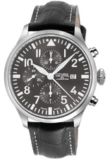 Vaughn Swiss automatic ETA 7750 pilot chronograph gray Dial, Italian Leather Str