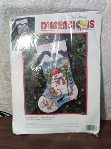 Vintage Dimensions Snowman And Friends Stocking Kit 16” #9099 1995 NOS