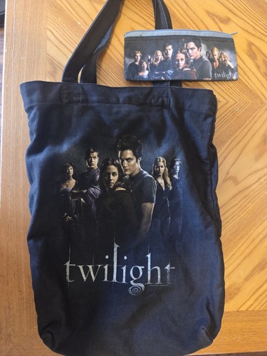 Twilight Saga Tote Bag Black Cotton Canvas Movie Promo AND Pencil Pouch! 