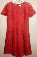 J Crew Dress Womens 8 Red Floral Lined Lace Cocktail