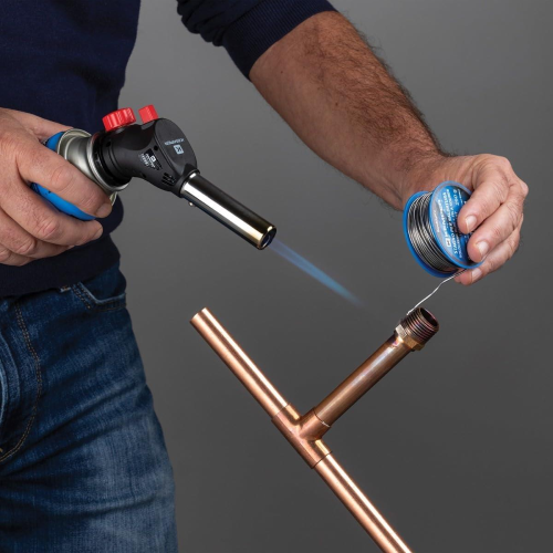 CANNELLO BRUCIATORE TORCIA SALDATORE GAS + 9 CARTUCCE GAS 227 KEMPER + GUANTI - Imagen 4 de 10