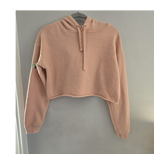 Cropped Pullover Fleece Hoodie Pink Long Sleeve Women's M Hooded Casual