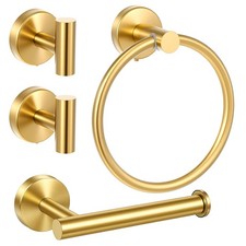 4-Piece Brushed Gold Bathroom Hardware Set, SUS304 Stainless Steel Holder, To...