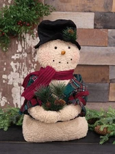 NEW PRIMITIVE SNOWMAN DOLL SHERPA CHRISTMAS 12"Hx4"Wx6"D Winter Cloth Plush