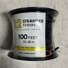 12 AWG Stranded THHN Copper Wire Black 100 ft 600V UV Resistant 16-30A