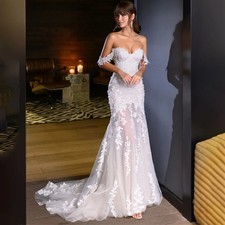 Charming Mermaid Wedding Dresses Sweetheart Off Shoulder Lace Appliques Backless