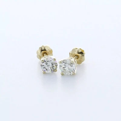 Classic Stud Earrings Solid 14K White Gold 0.98 CT Round Natural Diamond H SI2 - Image 1 of 4
