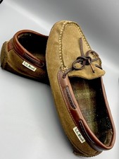 L.L. Bean Women  s Med 6 Brown Leather Lined Moccasin Slippers