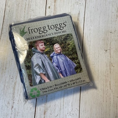 NEW Frogg Toggs Adult Emergency Poncho One Size Fits All 44x40'' Ultra-Lite Blue