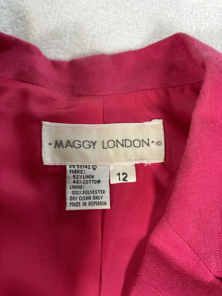Conjunto de traje falda Maggy London para mujer 12/10 rosa floral lino muesca solapa verano Foto 2 de 4