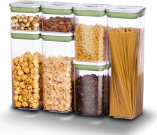 Pop Airtight Food Storage Containers with Date Recording Lids, Stackable Plastic