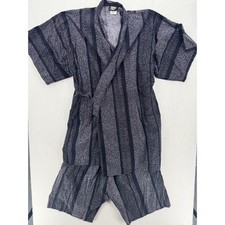 Vintage Japanese Jinbei Set Mens Large Black/White/Grey Cotton Kimono Set
