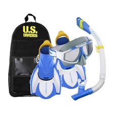 U.S. Divers Avila Adult Snorkel Set Blue/White Mask, Snorkel, Quick Fins, Small