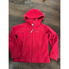 Columbia Girls Pink Fleece Full Zip Hoodie Jacket Size 7/8 Outdoor Layer