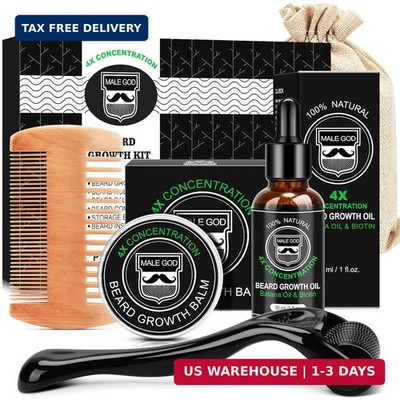 MALE GOD Beard Kit, Beard Growth Kit w/Natural Ingredients Beard Oil & Balm & Co