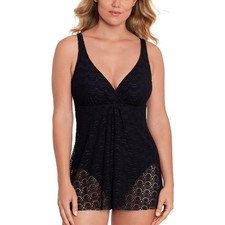 Swim Solutions Women's Fly Away Black Lace One-Piece Swimsuit, Size 16