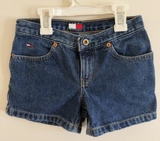 Vintage 2001 Tommy Hilfiger Girls Size 7 Denim Shorts Y2K Dark Wash Flag