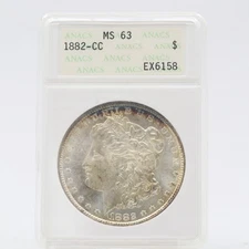 1882 CC Morgan Dollar MS63 ANACS Soapbox Holder 90% Silver Carson City