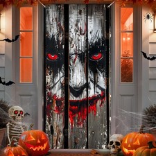 Halloween Door Cover Decorations, Grey Wooden Scary Clown