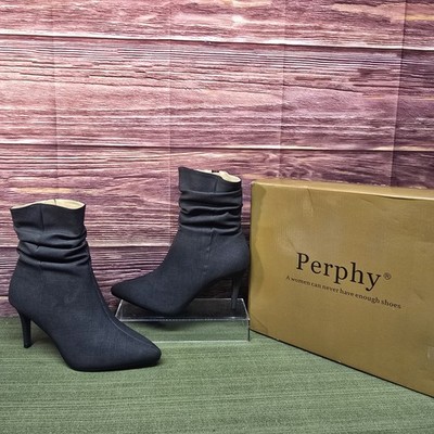 Perphy Slouched Boot Stiletto Heels  Faux Leather Ankle Boots Dark Gray 9.5 New