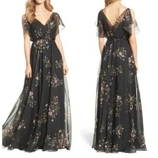 NEW Jenny Yoo Collection Cassie Flutter Sleeve Maxi Dress Gown Black size 10