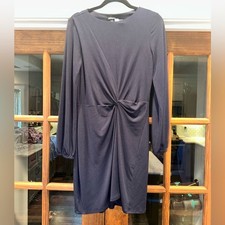 EUC Express Size Small Elegant Navy Knot Design Long Sleeve Dress