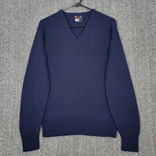 Vintage Robert Bruce Sweater Mens Medium Blue V Neck Acrylic ILGWU Made In USA