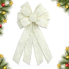 Christmas Wreath Bow 20 x 11 Inches Large Christmas Bows Cream Velvet Bow Win...
