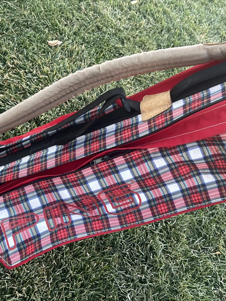 Bolsa de pie de golf vintage roja a cuadros con correa única bolsa de luz divisoria de 4 vías Ping Foto 2 de 4