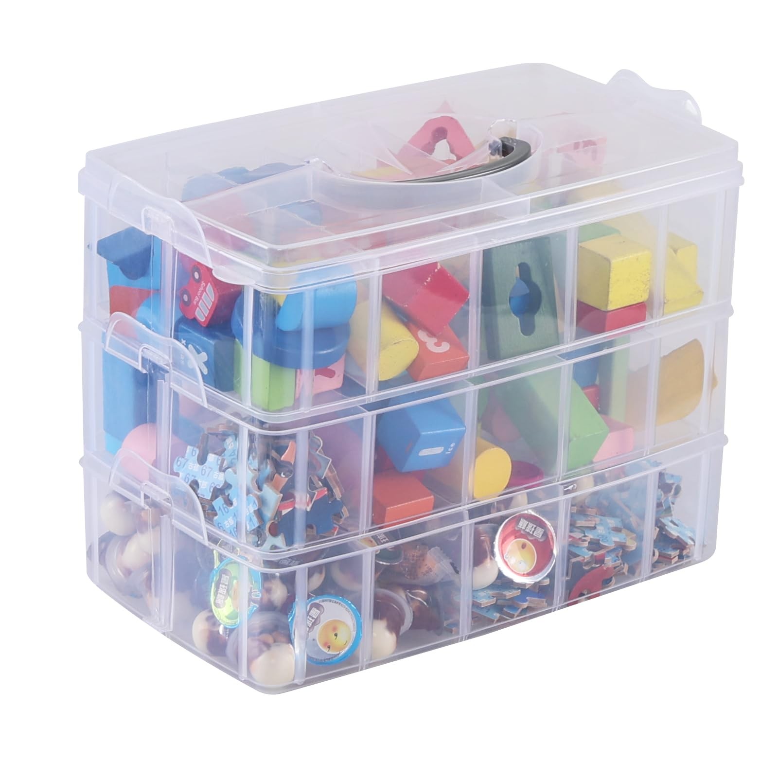 3-Tier Clear Stackable Plastic Storage Bins with 30 Adjustible Dividers for Crafts