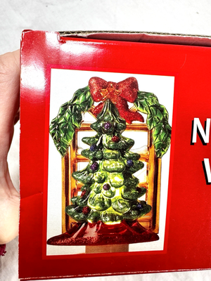 Christmas Tree Night Light Wreath w Red bow Extra Bulb Costco NEW