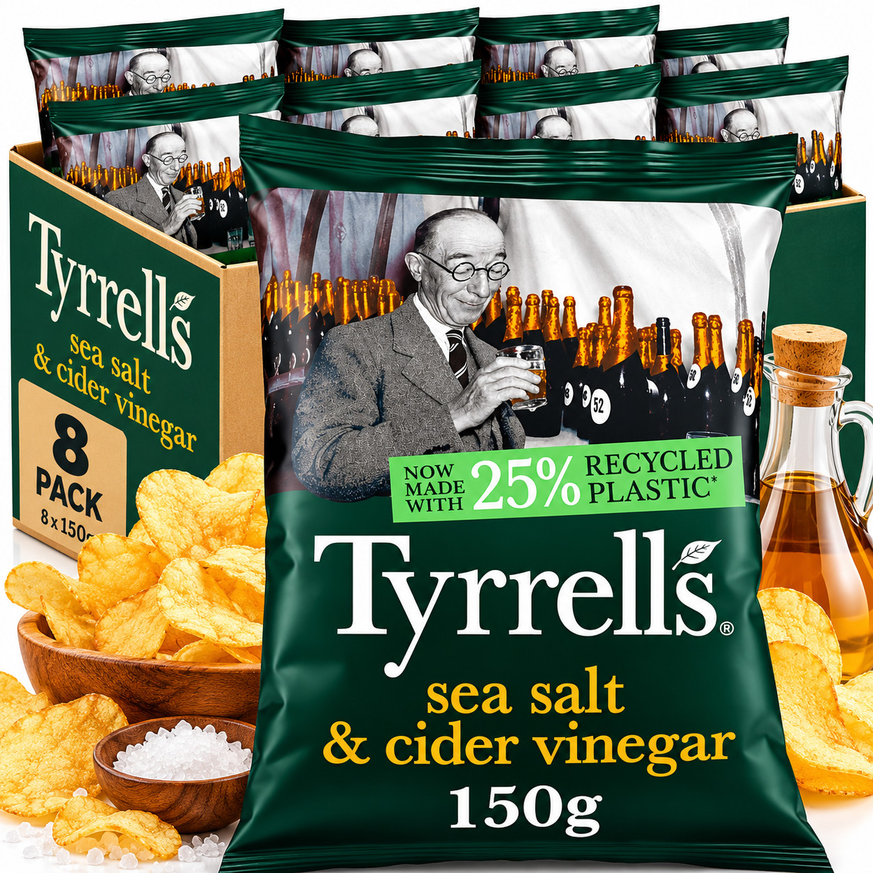 Tyrrells Sea Salt & Cider Vinegar Sharing Crisps 150G - Image 2