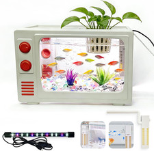 2.5 Gallon Fish Tank Aquarium Kit with LED Lights, Filter Plant Planter - Retr
