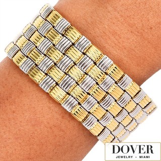 Citra Italian 18K White & Yellow Gold Wide Basketweave Bracelet 71.4 Grams NR