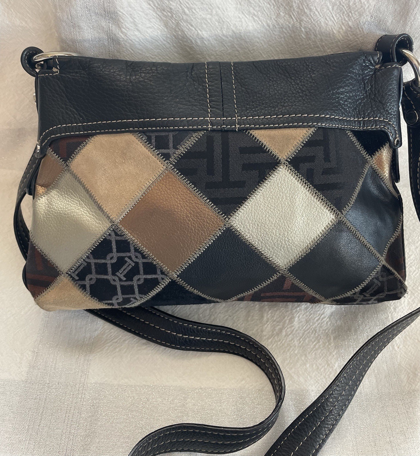 Tignanello Patchwork Leather Black Silver Camel C… - image 3