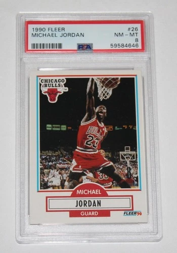 1990 Fleer Basketball Card #26 MICHAEL JORDAN Chicago Bulls PSA 8 NM-MT