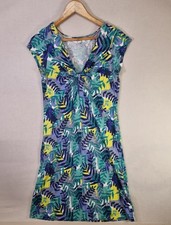White Stuff Blue & Green Floral Leaf Print Jersey Tea Dress Size 10 UK